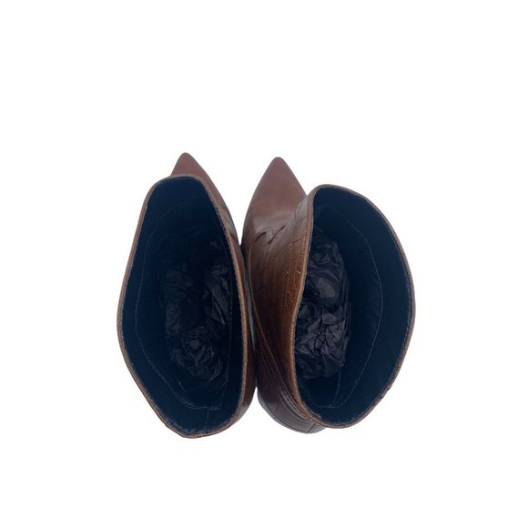 Mango Size 38 (US 7.5) Brown Faux Leather Pointed Toe Block Heel Booties - Picture 5 of 10